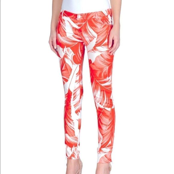 Armani Jeans White Red floral print cotton summer pants slim fit mid rise 26 - Picture 1 of 10